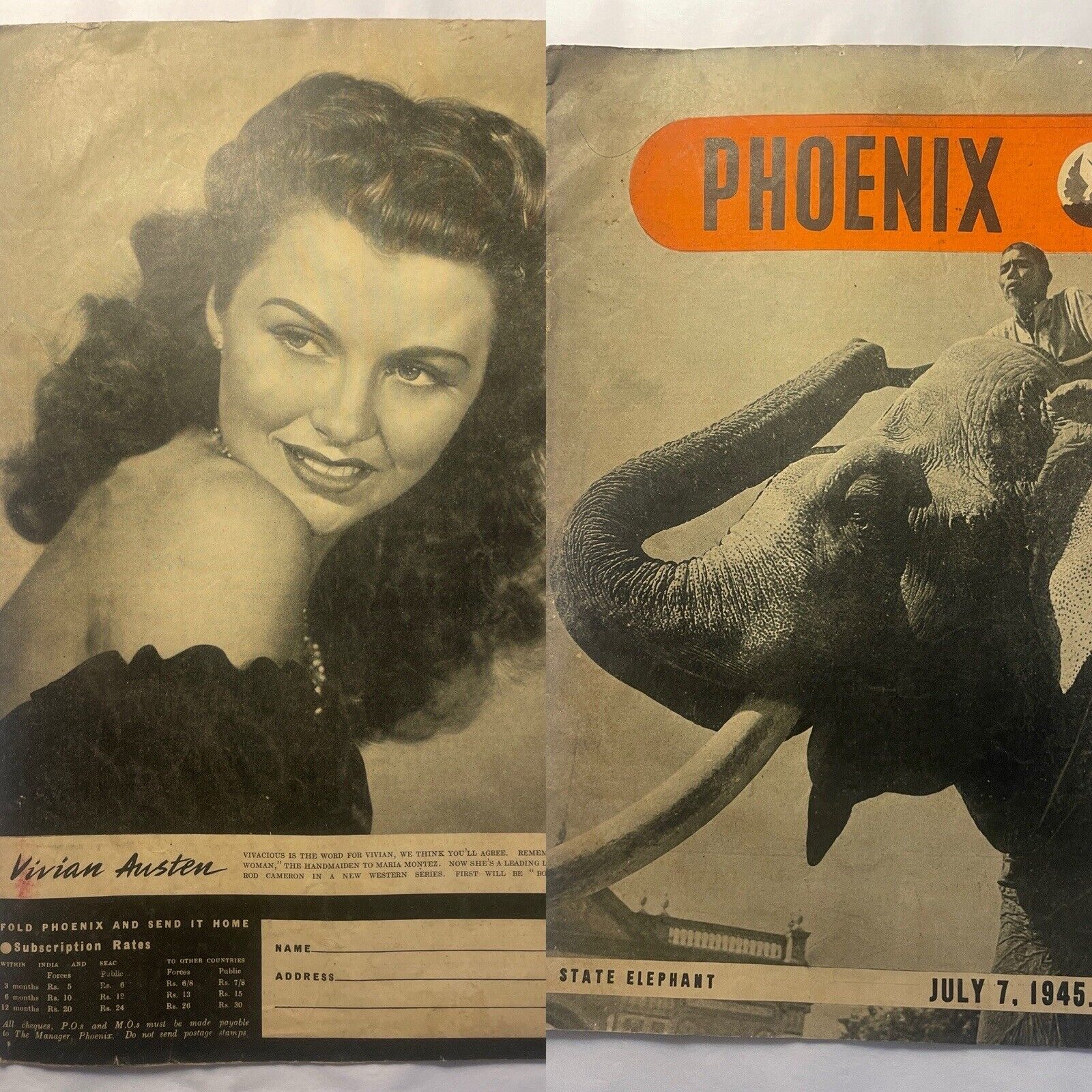 JULY 7, 1945 PHOENIX WWII MAGAZINE FOR ALLIES IN S.E. ASIA PINUP GIRL ON BACK