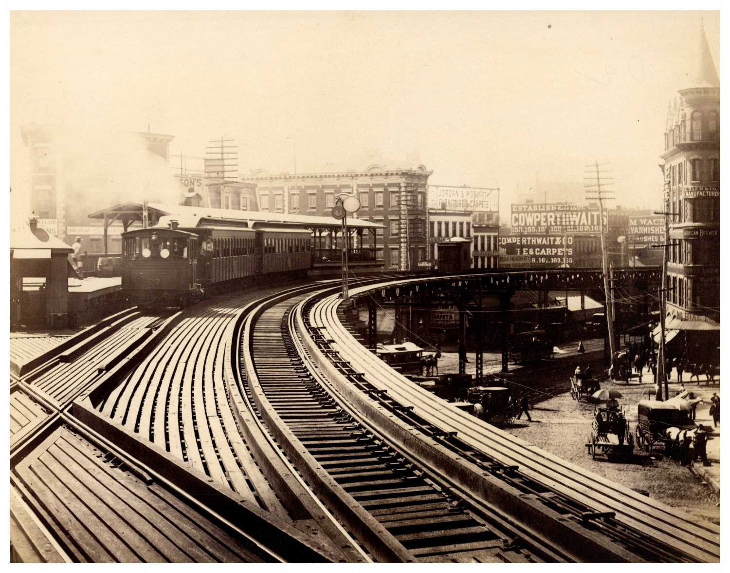 New York, Vintage Elevated Railway Print, Albuminated Print 17x21.5 Approx.