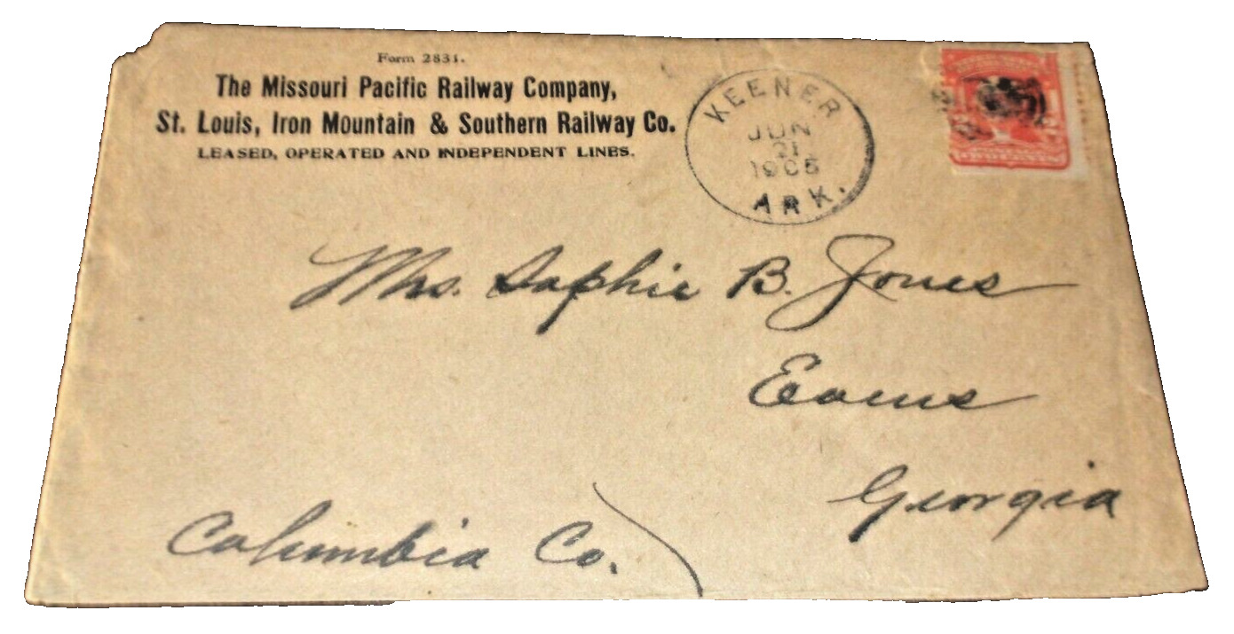 1905 MISSOURI PACIFIC ST. LOUIS IRON MOUNTAIN &  SOUTHERN USED COMPANY ENVELOPE
