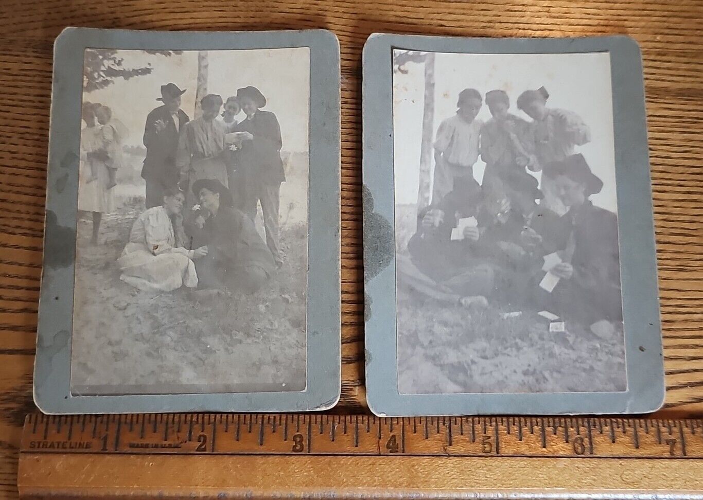 2 Odd Sized Cabinet Card Type Photos - Humorous GIRLS Dressed As BOYS 