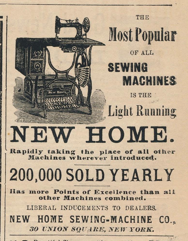 Magazine Ad - 1883 - New Home Sewing Machine Co., New York