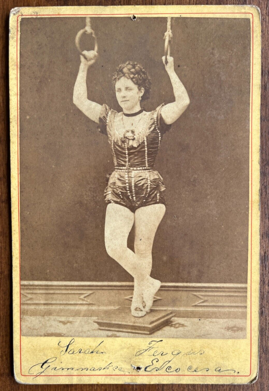 Antique Cabinet Card, Woman Acrobat Gymnist Carnival? Circus? Signed Photograph