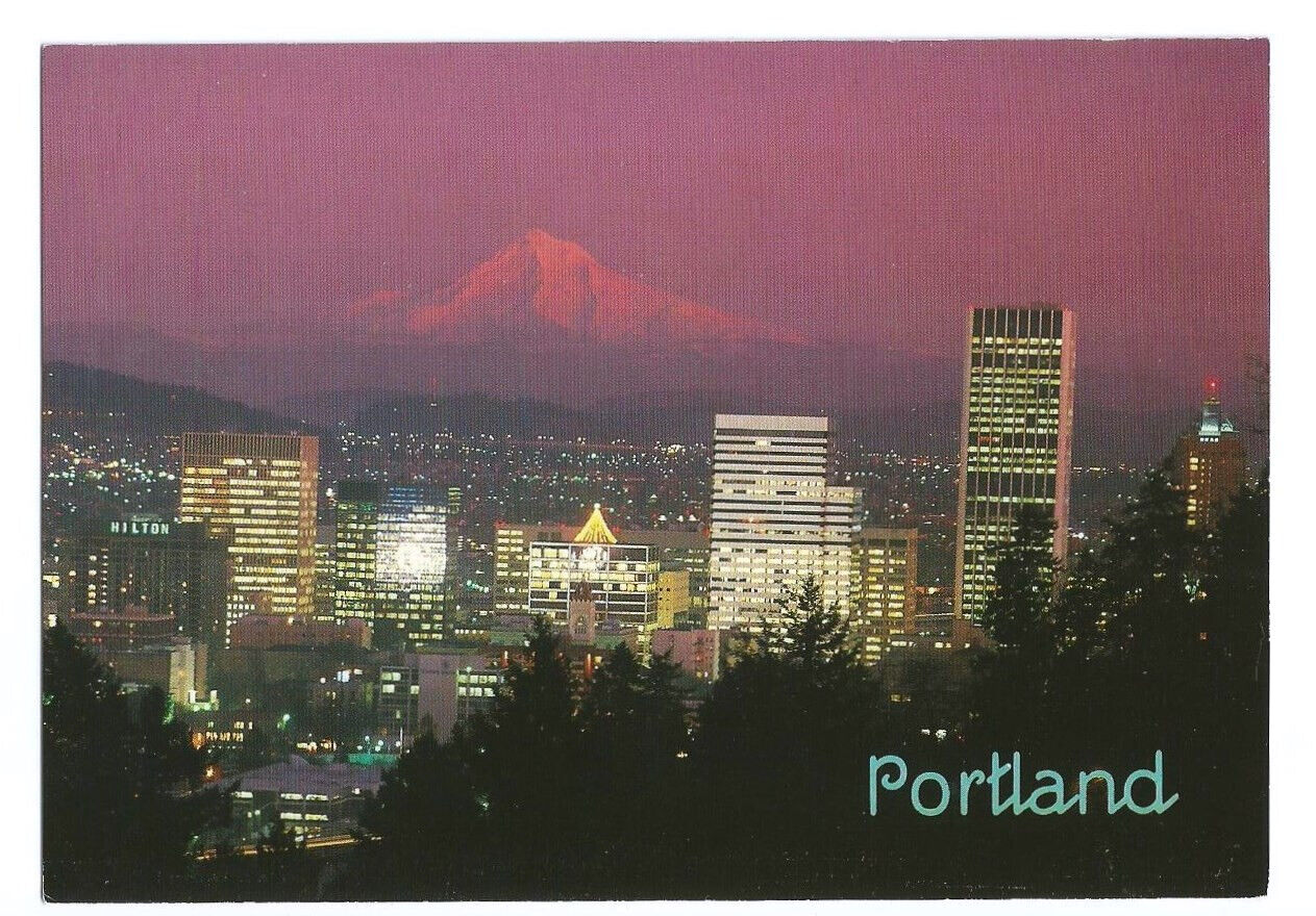Portland Oregon OR Postcard Skyline Mt Hood Sunset