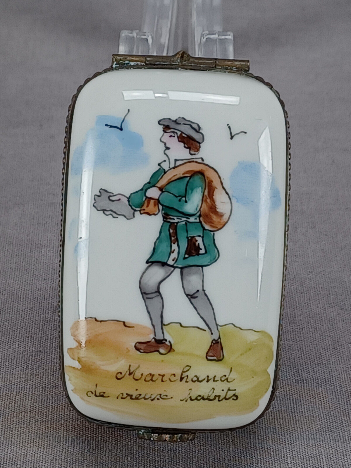 Vintage Limoges Hand Painted Marchand De Vieux Habits Porcelain Trinket Box