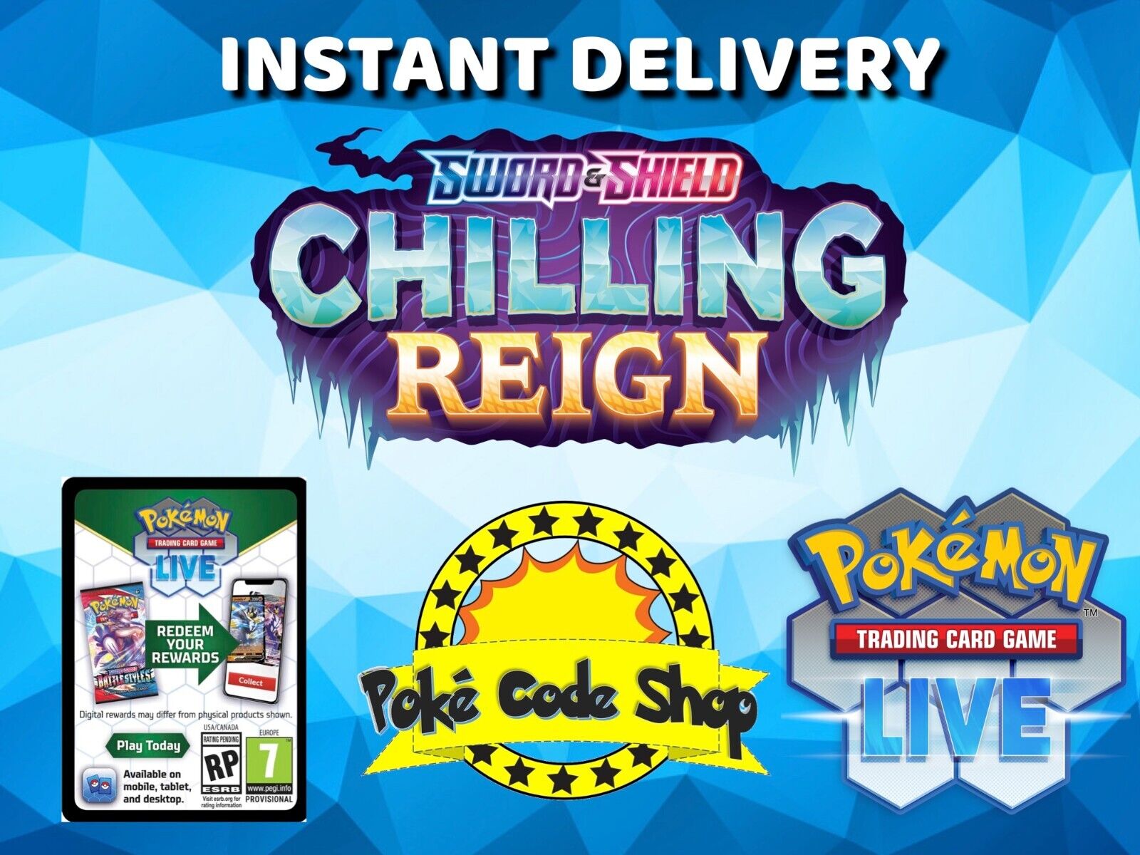 25 x CHILLING REIGN Live Pokemon Booster Codes Online INSTANT QR EMAIL DELIVERY