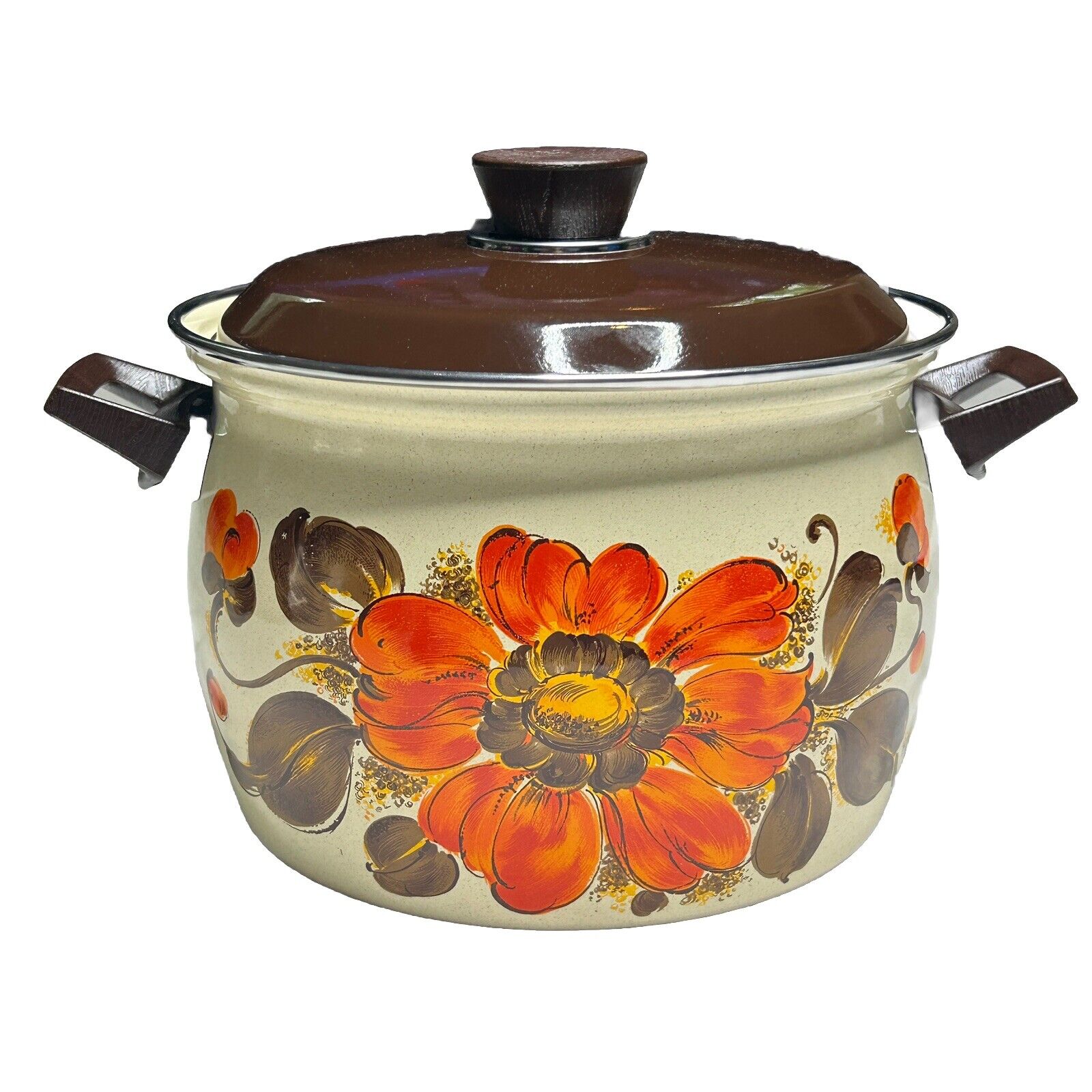 Vintage Moneta 22 Stock Pot W/ Lid Floral Made in Italy Enamel Cookware