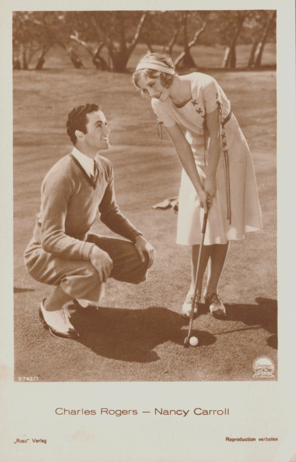 RPPC Charles Rogers Nancy Carroll Movie Actors Golfing Postcard Verlag Ross