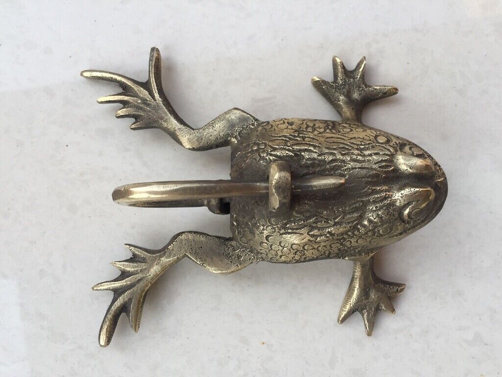 Old Antique Brass Handcrafted Frog Shape Pad Door Lock With Long Key Collectible
