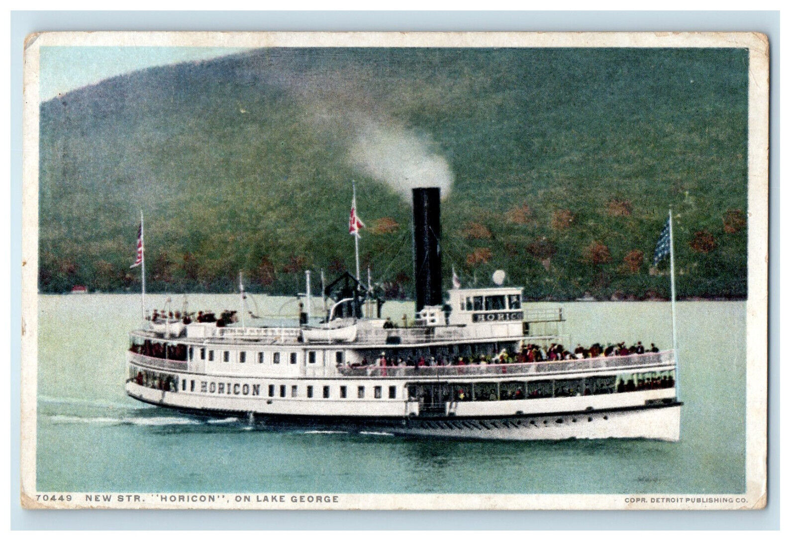 1914 New Steamer Horicon Lake George NY Albany NY Term'l RPO Phostint Postcard