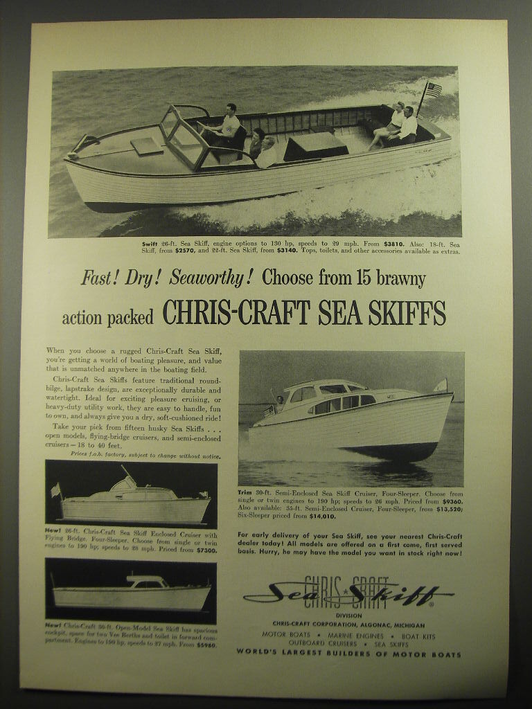 1956 Chris-Craft Sea Skiff Boats Ad - Fast Dry Seaworthy Choose from 15