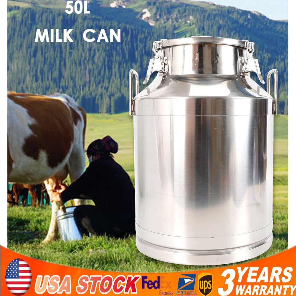 50L Stainless Steel Milk Can Wine Pail Bucket Milk Jug Oil Barrel Canister Large