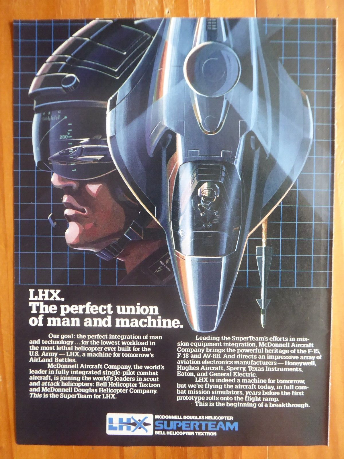 11/1986 PUB MCDONNELL DOUGLAS BELL HELICOPTER TEXTRON LHX TEAM ORIGINAL AD