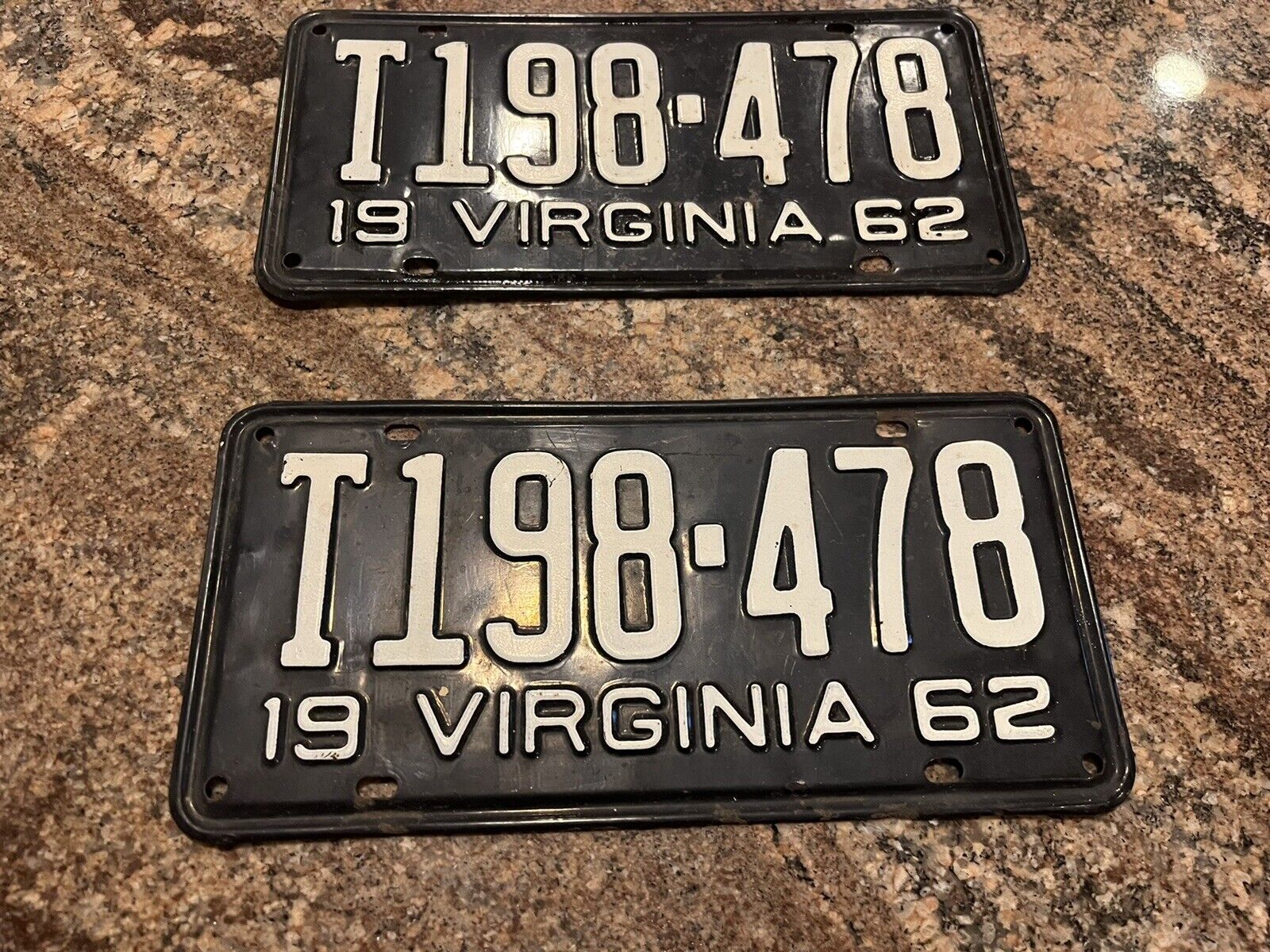 1962 Virginia License Plate Pair.       # T-198-478 Va