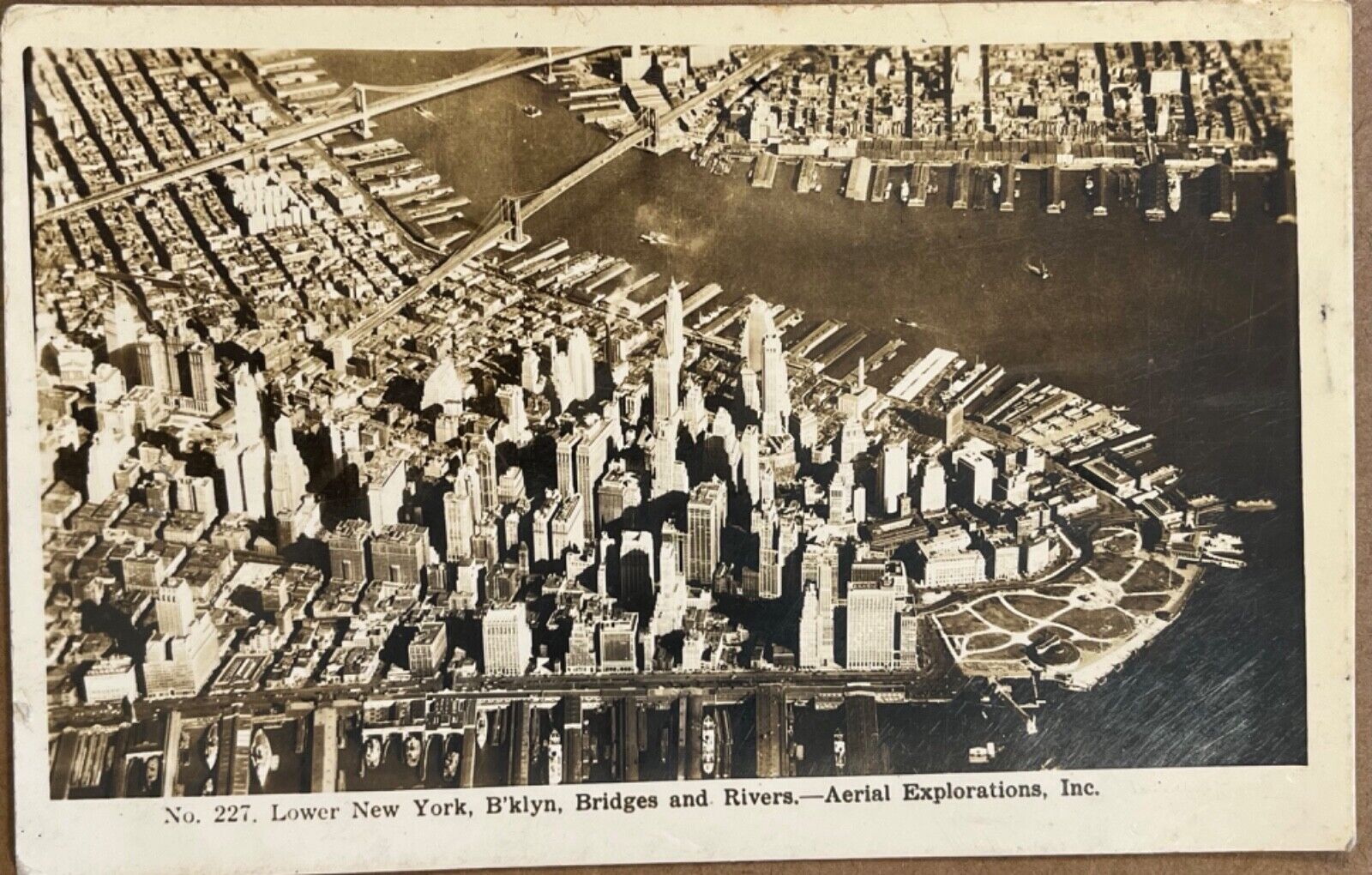RPPC New York City Brooklyn Bridge Aerial View Real Photo Postcard c1930