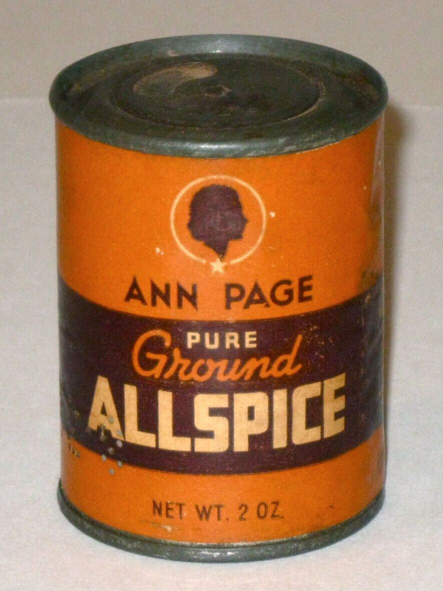 Vintage 1930s ANN PAGE Pure Ground ALLSPICE Advertising Tin GREAT A&P TEA Co.