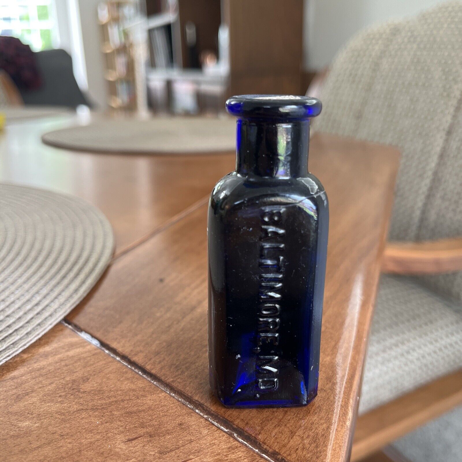 Vintage Cobalt Blue Sharp and Dohme Philadelphia 3 Side Arc Glass Bottle Medicin