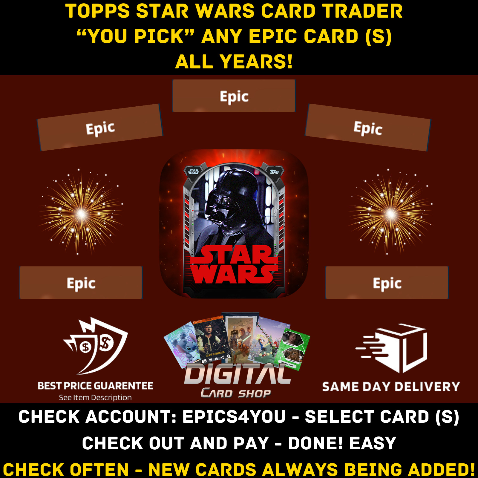 Topps Star Wars Card Trader YOU PICK ANY EPIC All Years Rey Ahsoka Padme Bix Jyn