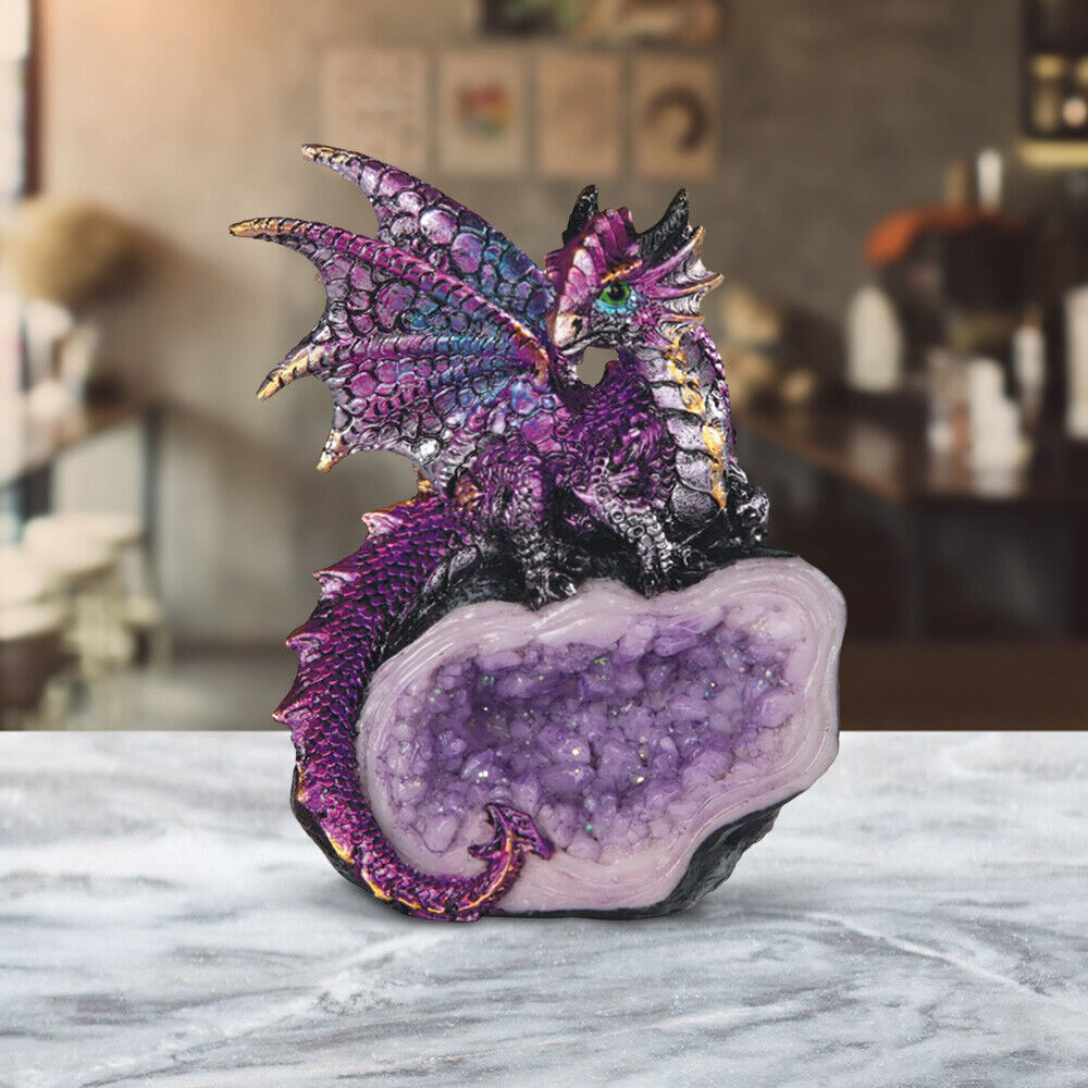 Purple Dragon Guarding Faux Crystal Cave Statue 4