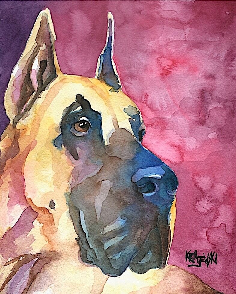 Great Dane Art Print From Painting | Fawn Gifts, Poster, Watercolor, 8x10