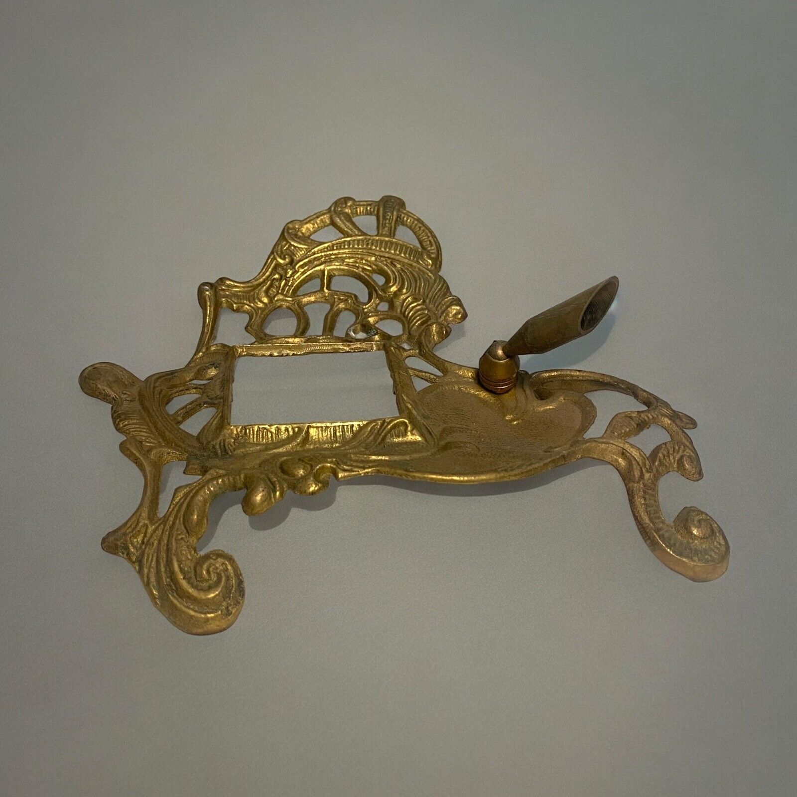 Vintage Antique Brass Victorian Art Nouveau Style Filigree Inkwell