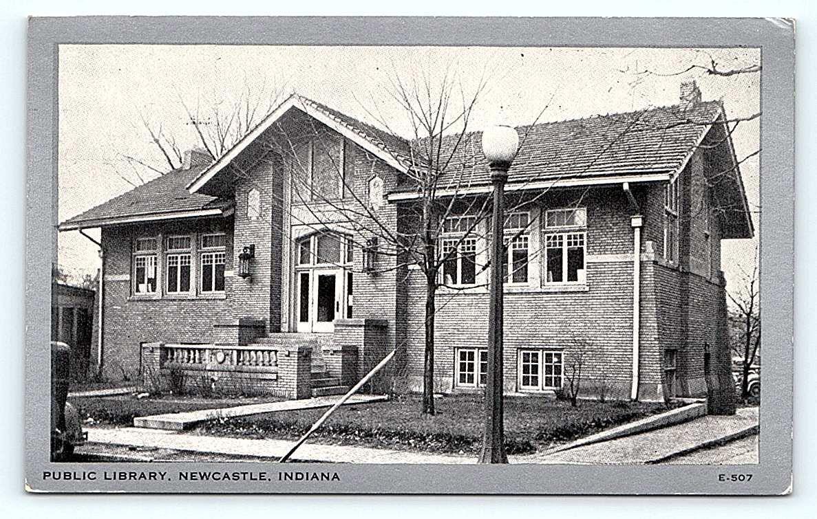 NEWCASTLE, IN Indiana ~  PUBLIC LIBRARY  c1940s  Henry County Postcard