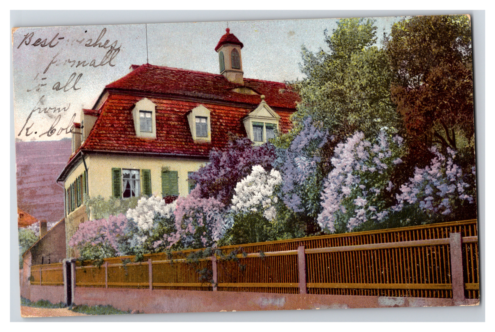 Vintage Postcard c1907 Polychrome Art Serie Drawing of House with Flowers