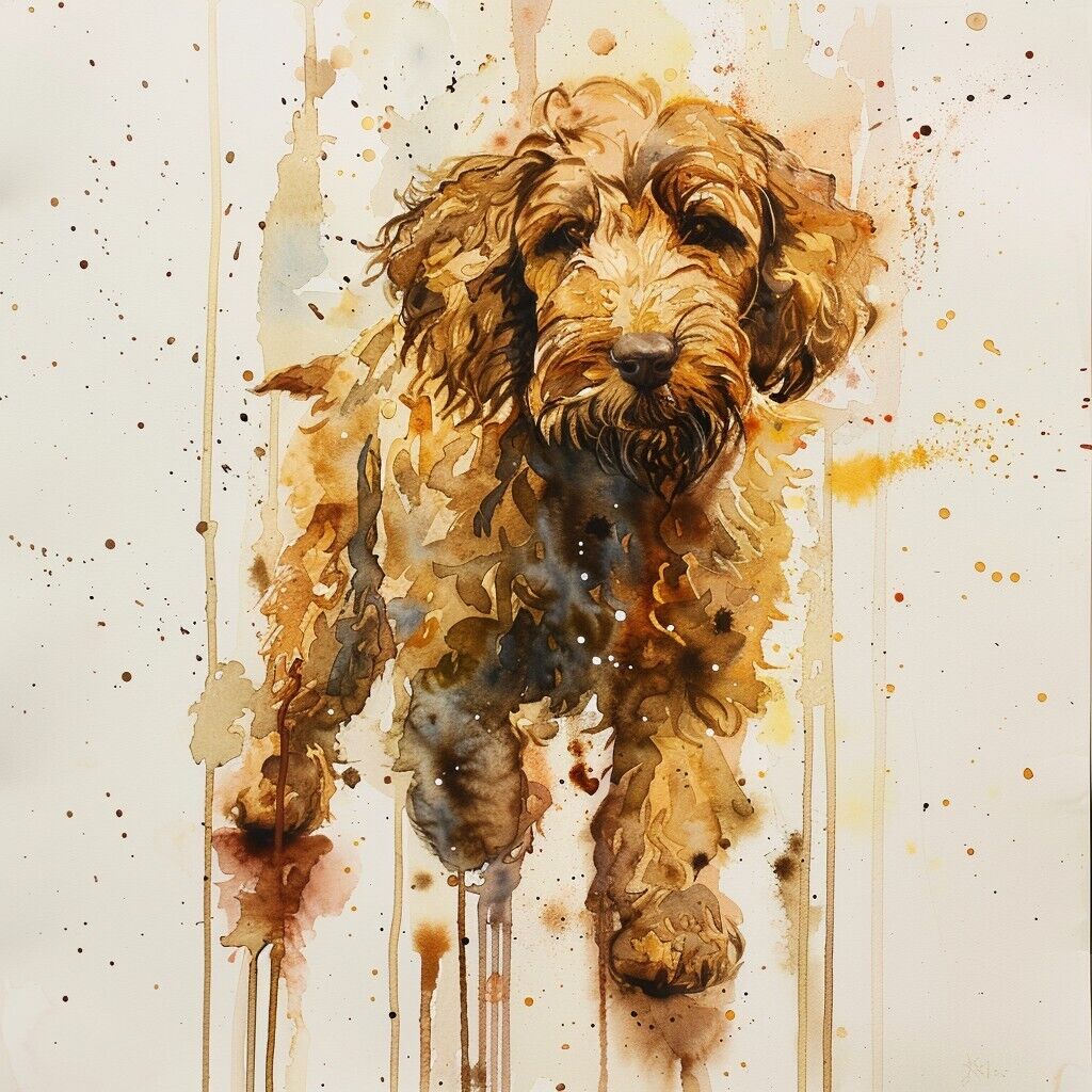 Labradoodle Golden Color 12X12 Art Print Dog Watercolor Home Decor 