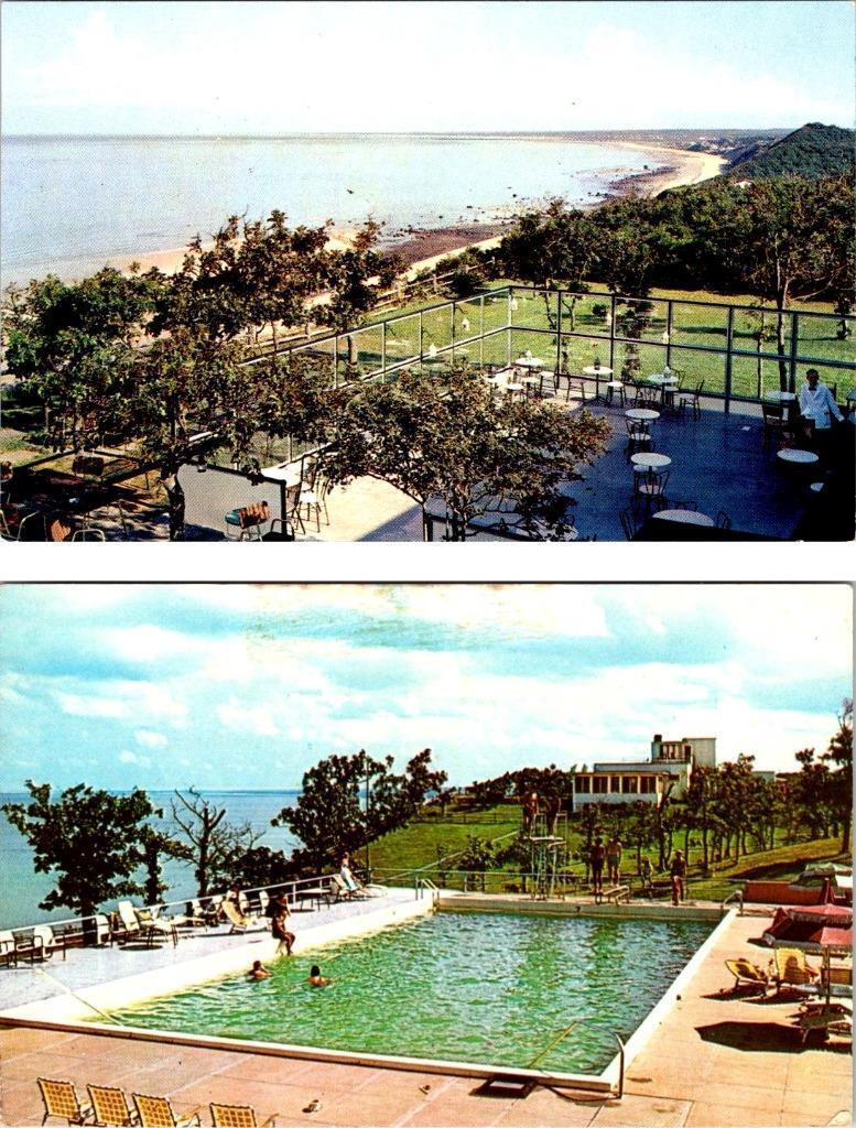 2~Postcards Plymouth, MA Massachusetts WHITE CLIFFS HOTEL Patio & Pool Views