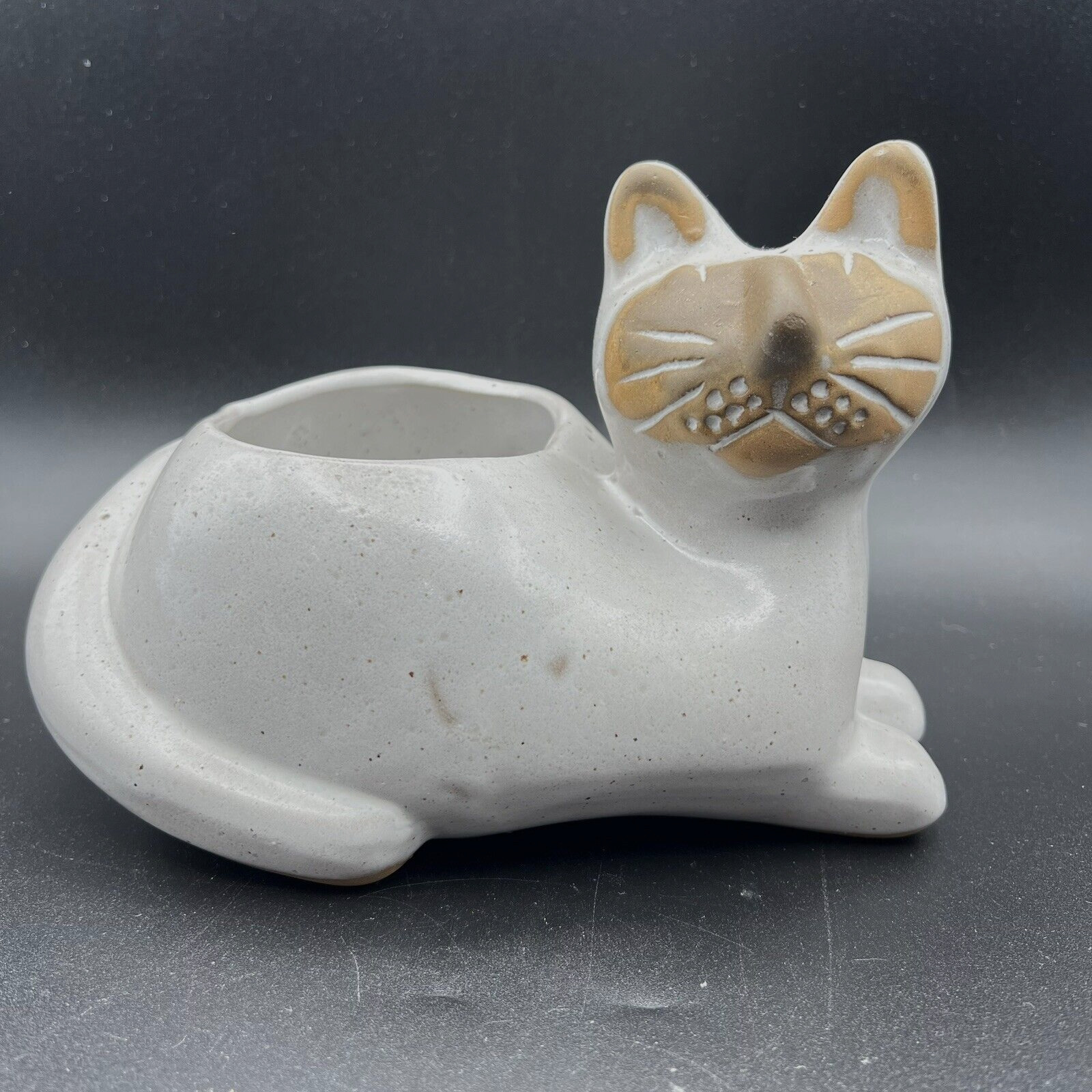 Vintage 1970\'s David Stewart Lion\'s Valley Stoneware Pottery Cat Planter MCM