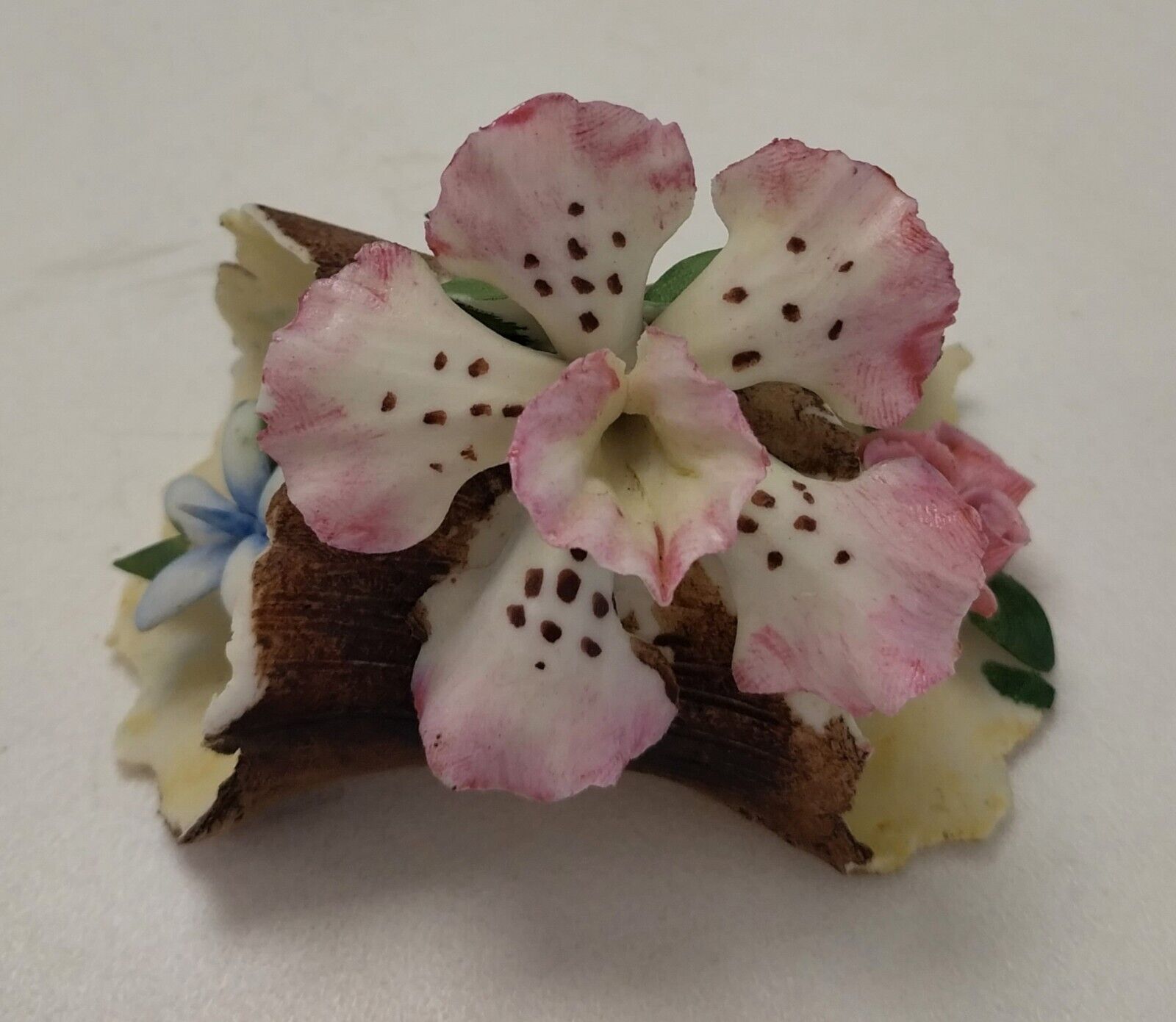 Vintage Capodimonte Handcrafted Porcelain Flowers on a Log Made In Italy