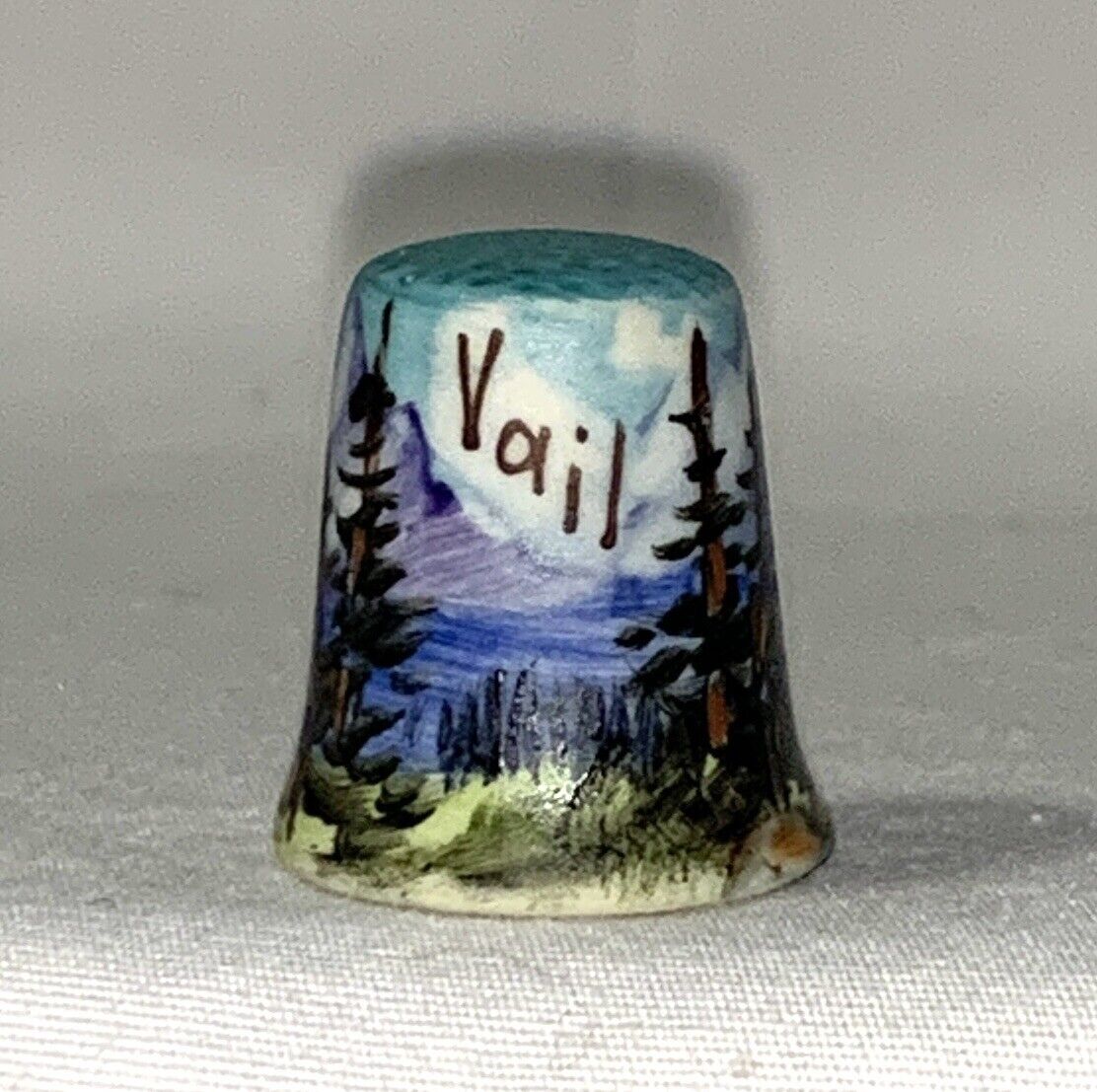 Vintage Vail Colorado Thimble Hand Painted Ceramic By Marlow