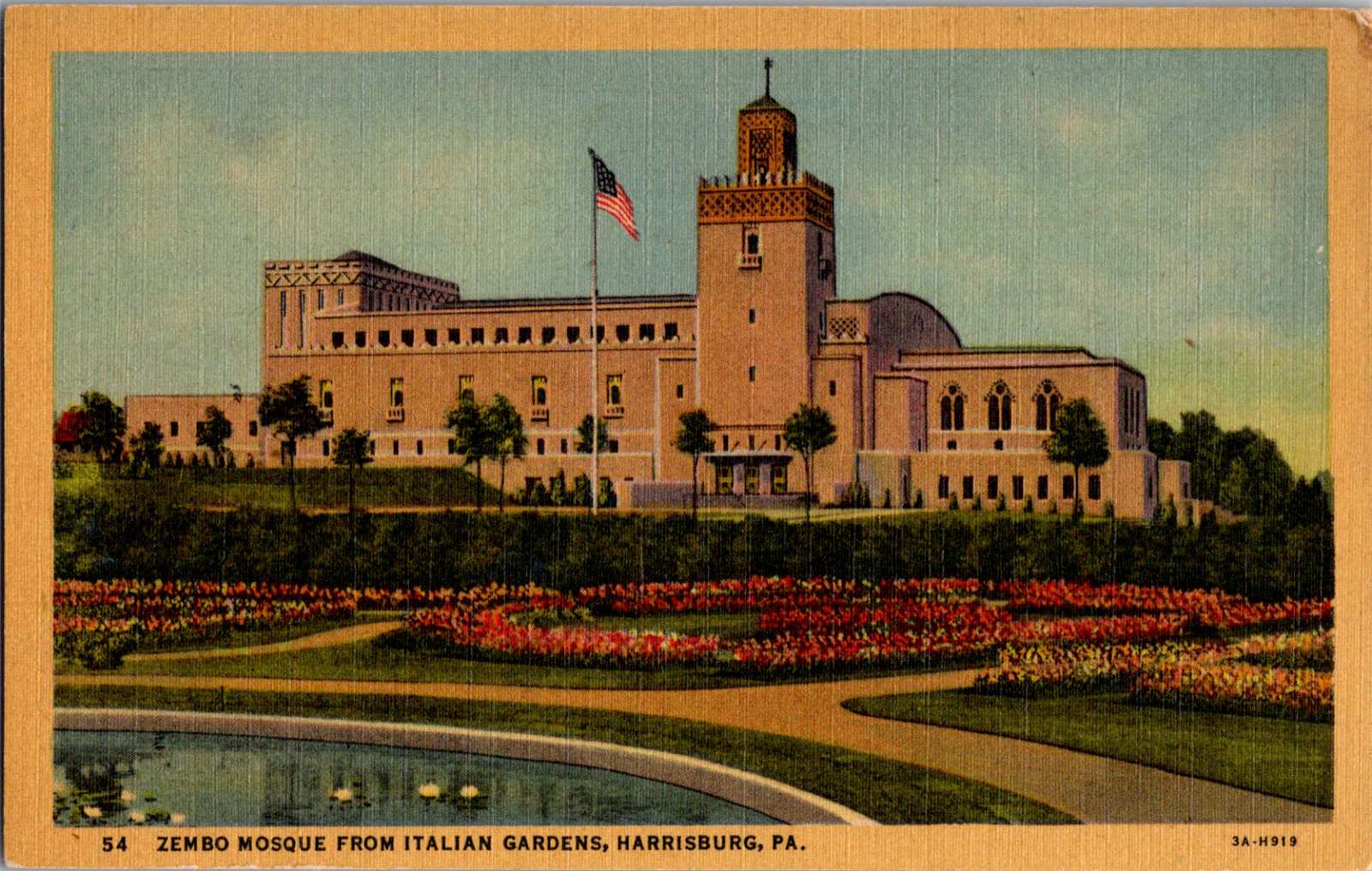 C. 1930\'s Zembo Mosque View From Italian Gardens Harrisburg PA Postcard
