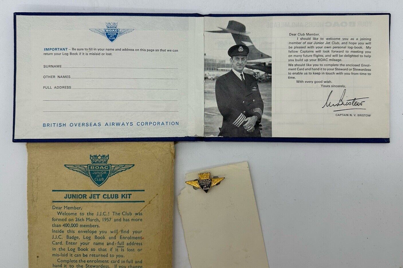 Vintage BOAC Junior Jet Club Items Wings Blank Log Book British Pilots Airplane