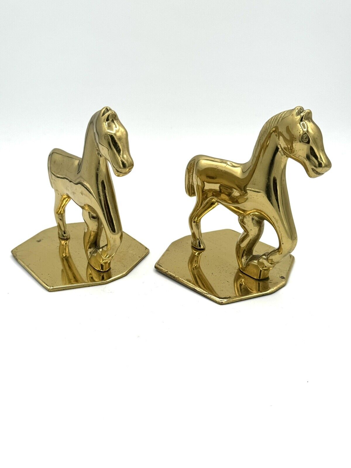 Antique Solid Brass Horse doorstops or bookend pair, 4x5”