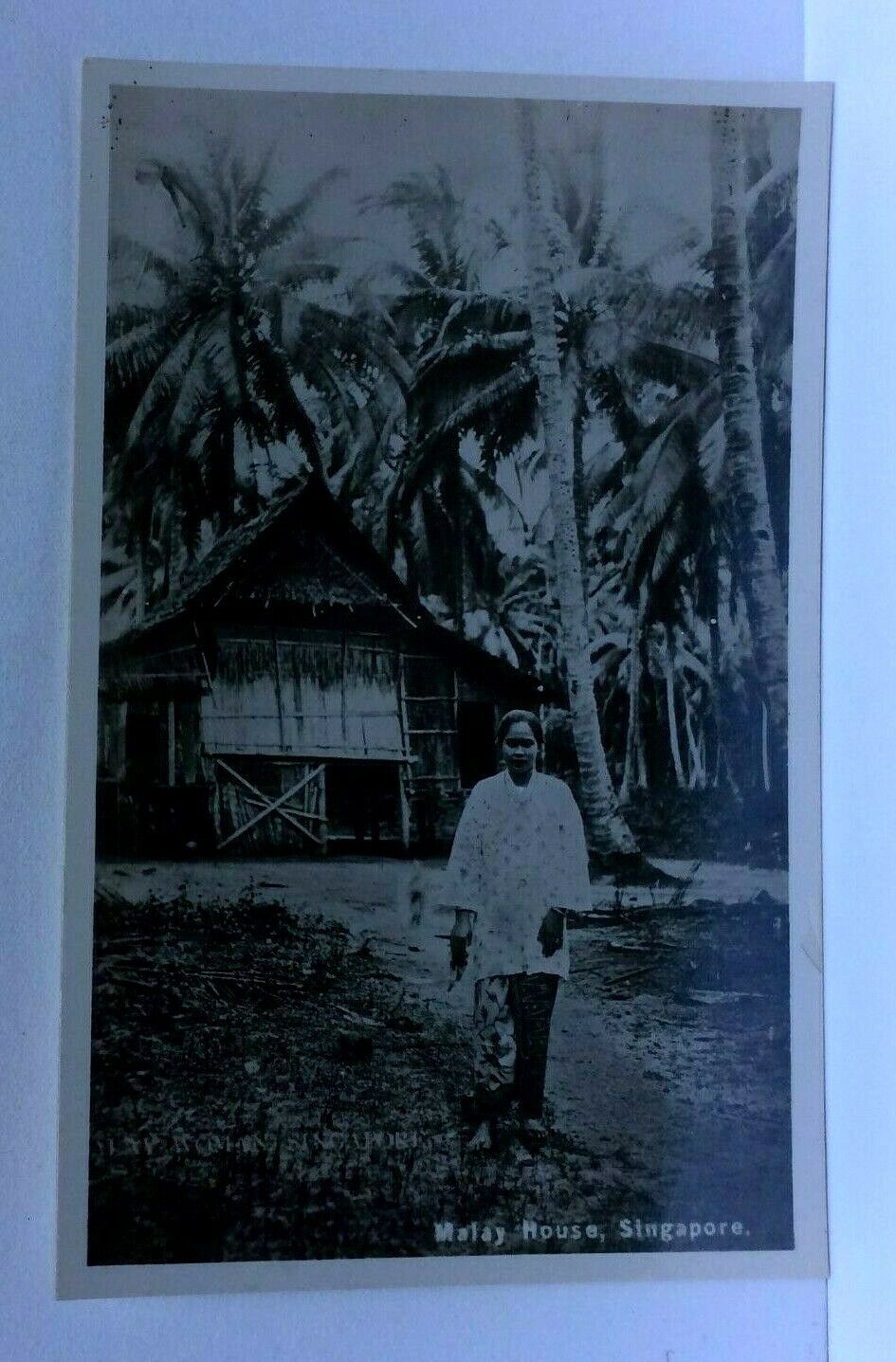 RPPC Indonesia Malay Woman House Palm Trees Real Photo Postcard 