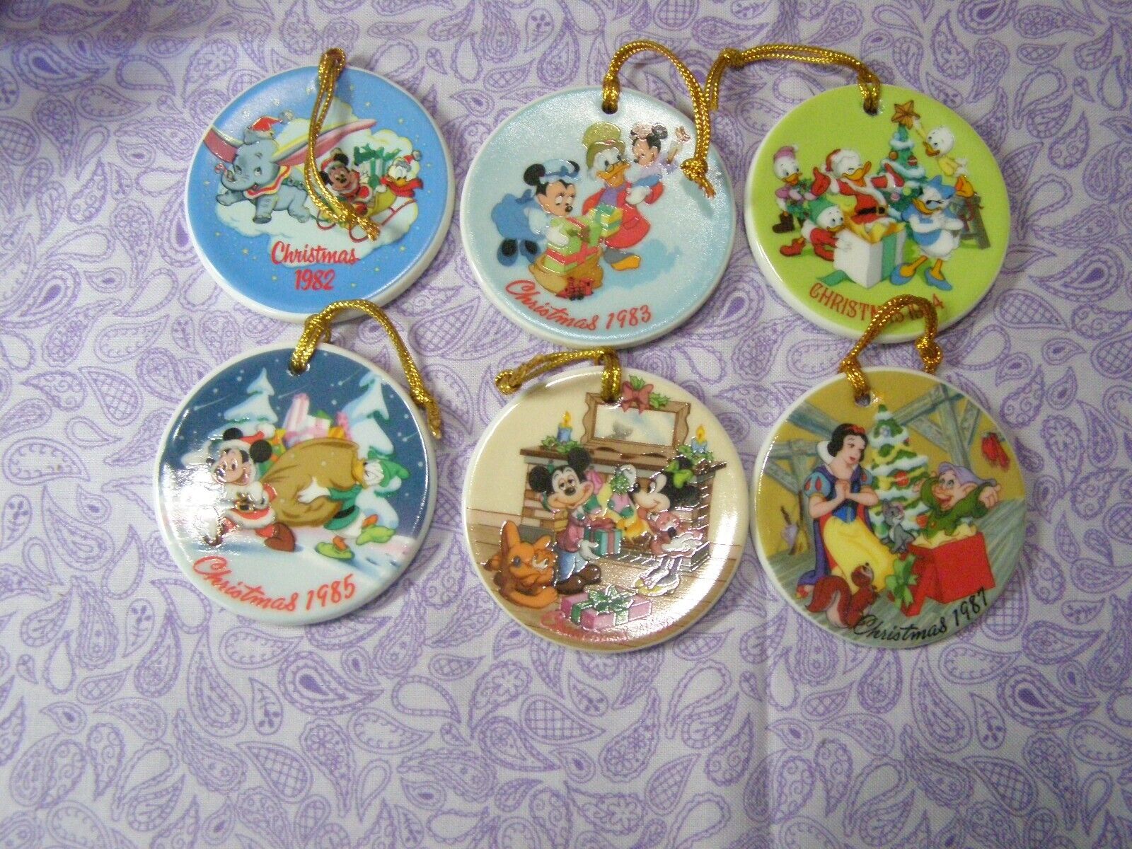 Vintage Disney Ceramic Ornaments - 6 Ornaments Dated 1982- 1987 Limited Editions