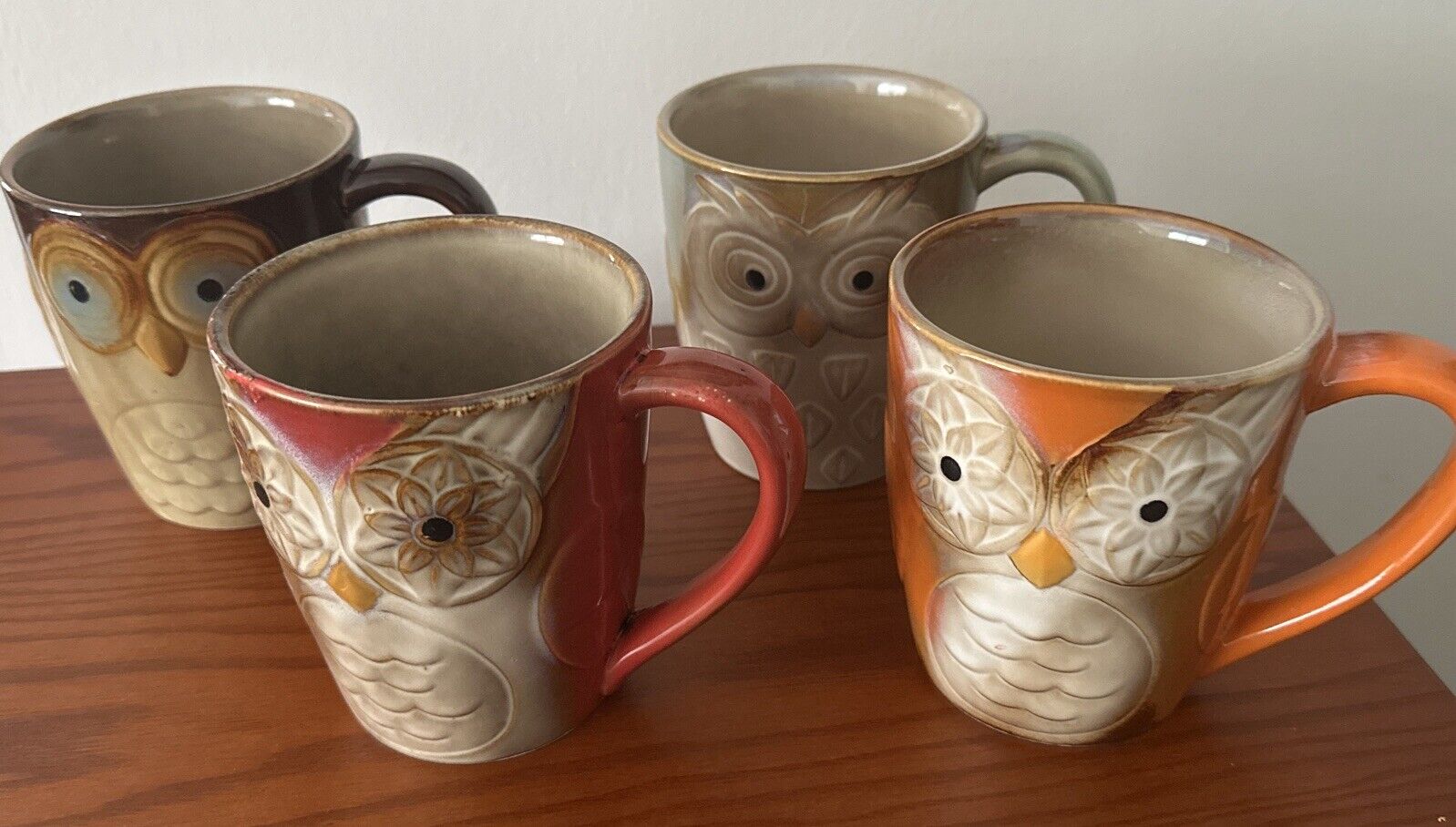 Vintage Set Of (4)  Couture by Gibson Owl Mugs 16 oz Pottery Coffee Cups