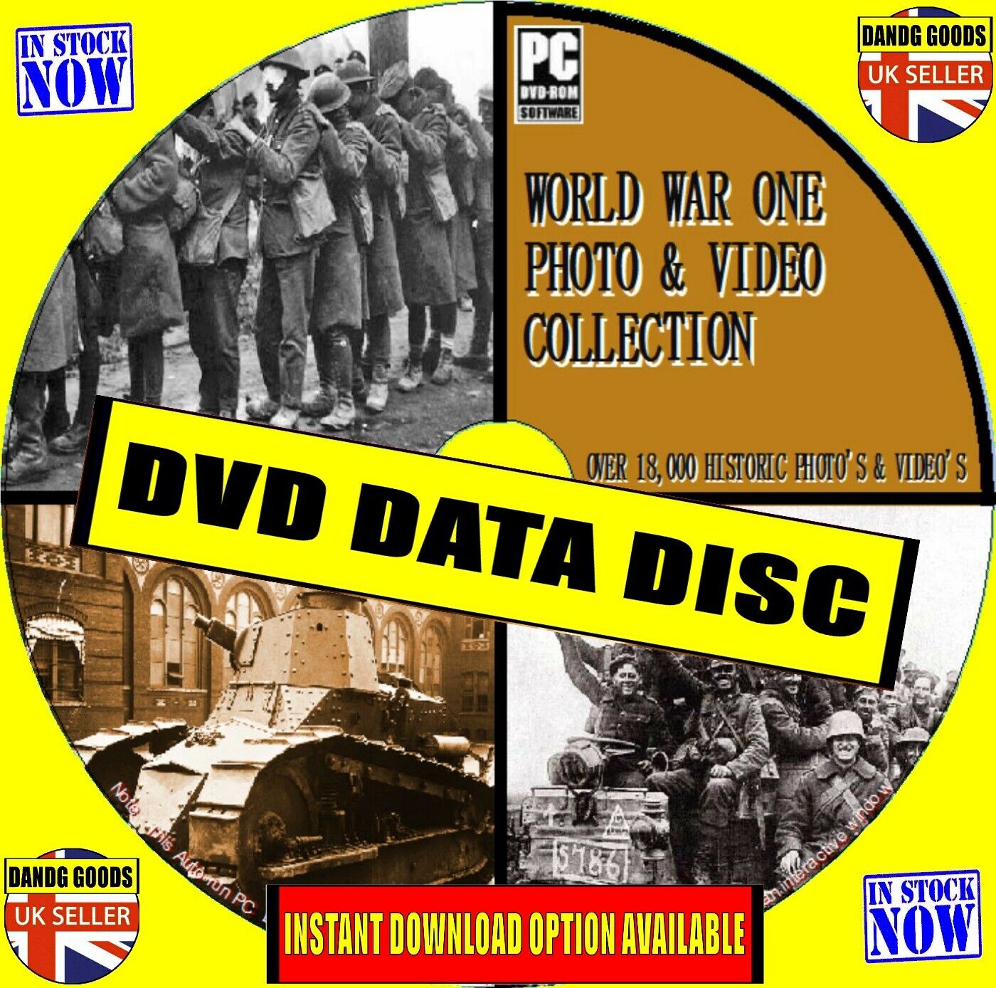 18000 HISTORIC 1st WORLD WAR PHOTOS/VIDEOS WW1 TANKS PLANES SUBS SHIPS ARMS DVD 