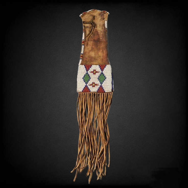 Sioux Native American &Indians Beaded Sioux Bag plain pipe bag with beads&friges