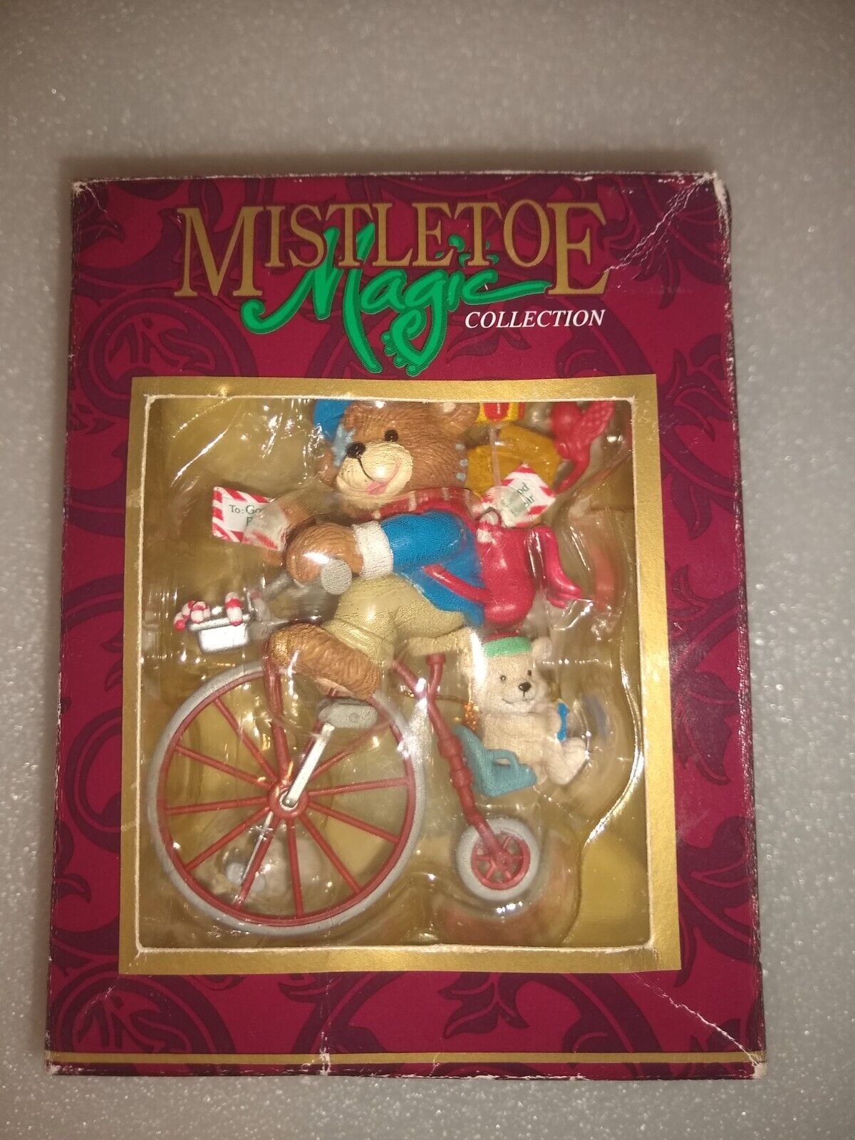 vintage Red Box mistletoe magic collection ornament bear riding bike
