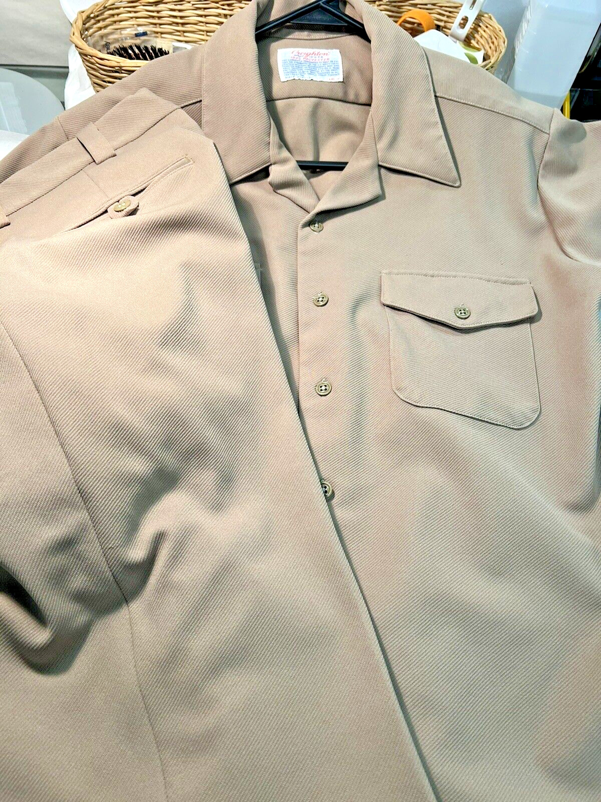 VTG Vietnam US Army Creighton Polyester Khaki Short Sleeve Shirt Pants Uniform