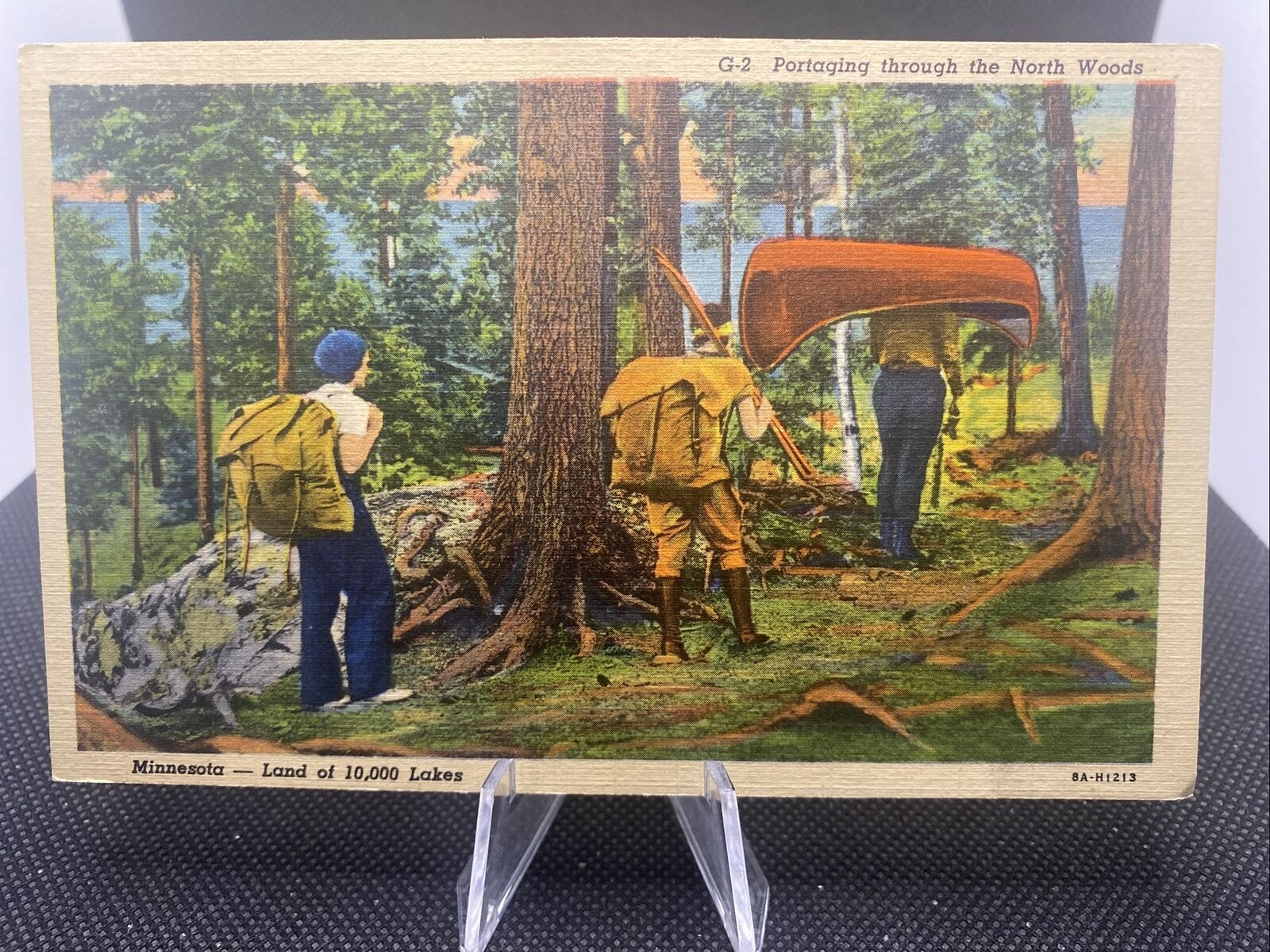 Minnesota MN Portaging Through North Woods Canoe Linen Vintage Postcard A9