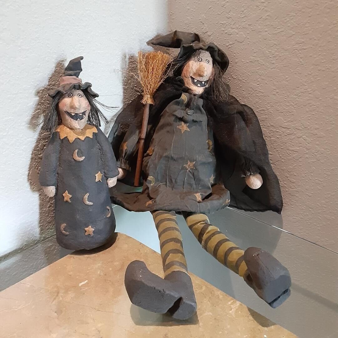Primitive Folk Art Hand made Halloween Witches