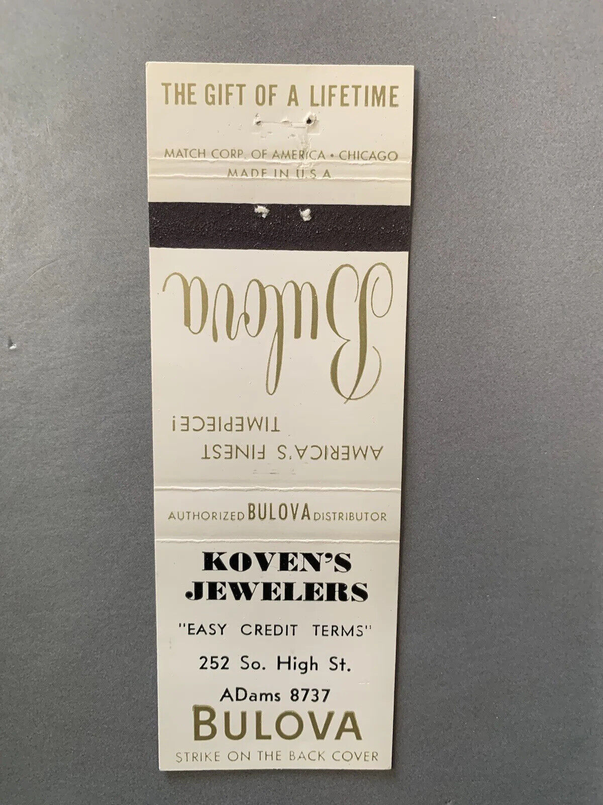 Vintage 1960s-1970s Koven’s Jewelers Bulova Matchbook Cover Jewelry Vtg