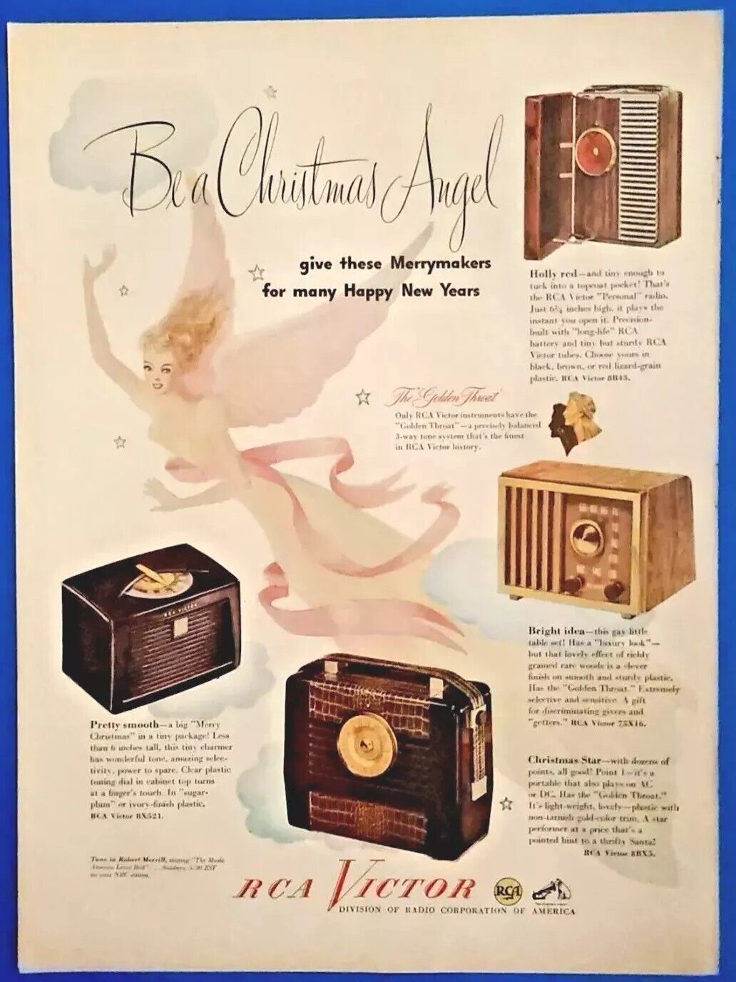 1948 RCA Victor Radios Vtg 1940\'s Magazine Print Ad Be a Christmas Angel...