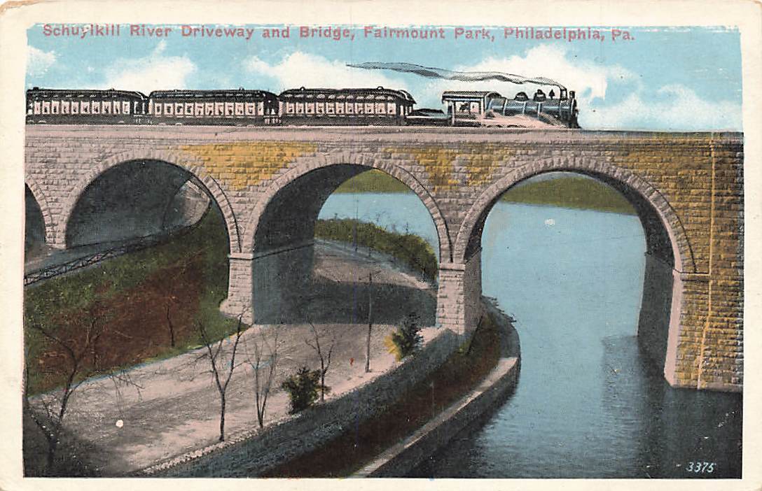 c1920 Schuylkill River Driveway Train Bridge Fairmount Park Philadelphia PA P508