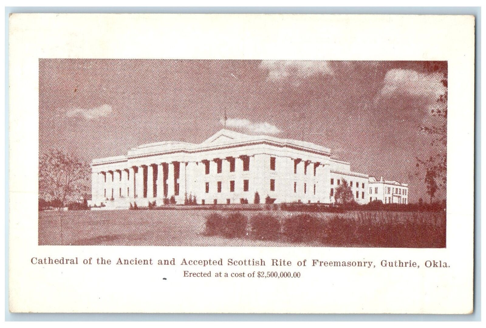 c1940's Cathedral Of The Ancient & Scottish Rite Freemasonry Guthrie OK Postcard