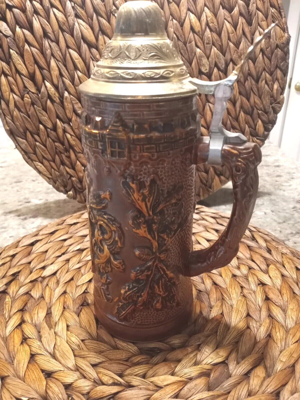 VINTAGE WEIN Beer Stein  w/ Pewter Lid/ Stamped for Authencity