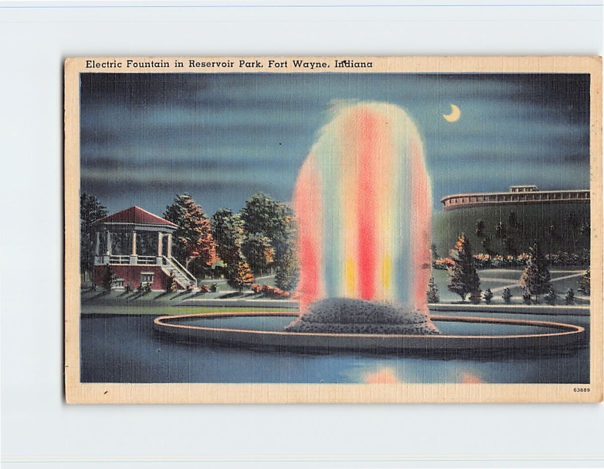 Postcard Electric Fountain in Reservoir Park, Fort Wayne, Indiana