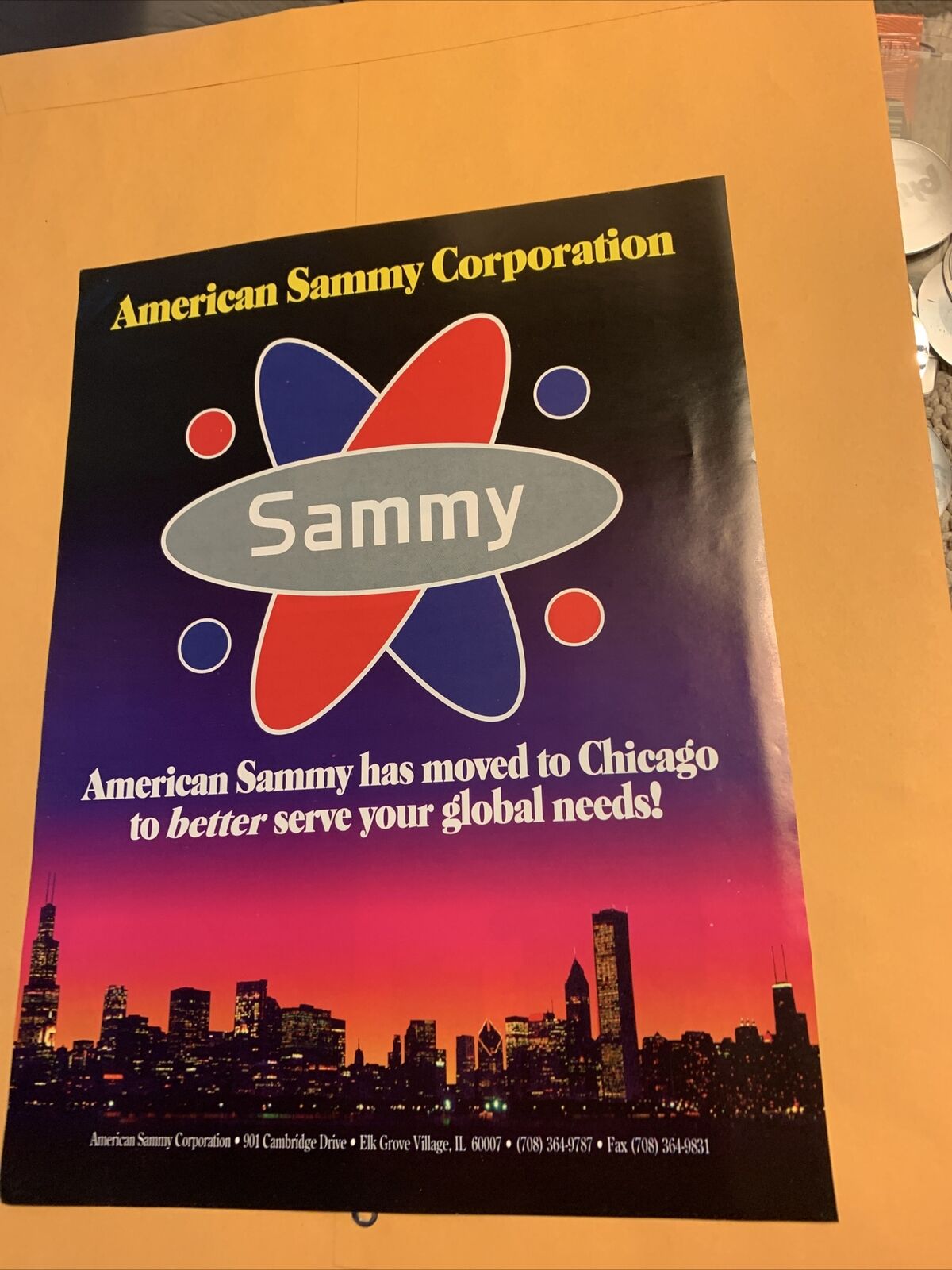 oRIGINAL 1993 AD 11-8 1/4\'\' American Sammy logo,arcade video  game  FLYER AD